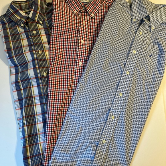 Nautica Plaid checked Short Sleeve Shirt Men Medium 100% Cotton Lot Of 3 - Picture 2 of 15